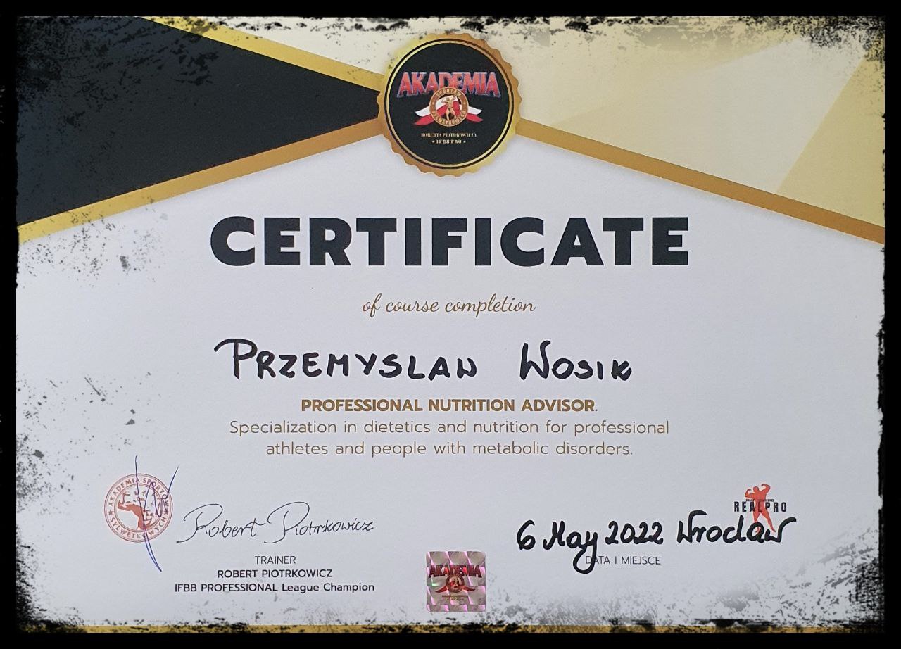 Certyfikat Dietetics for Professional Athletes