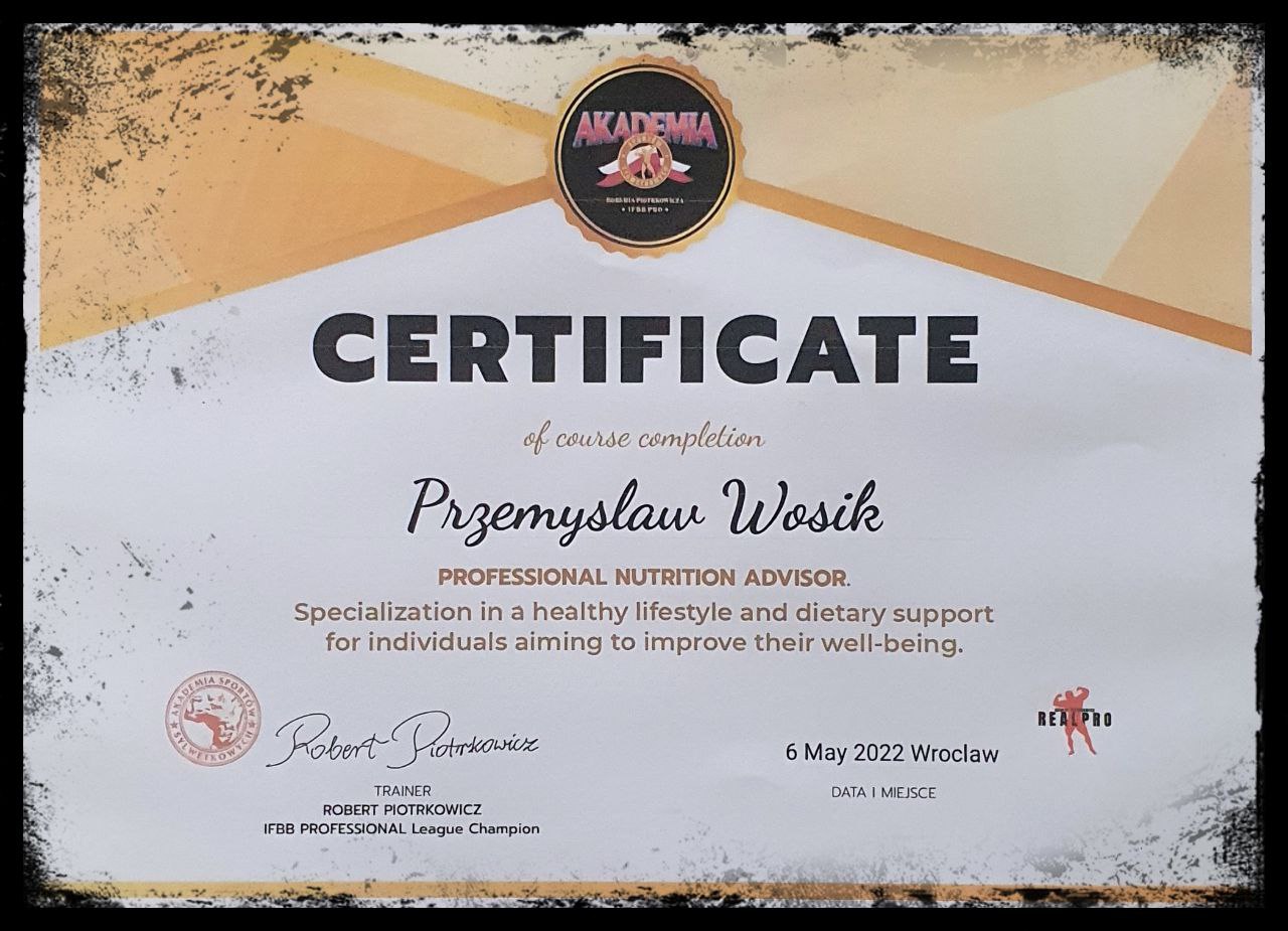 Certyfikat Professional Nutrition Advisor
